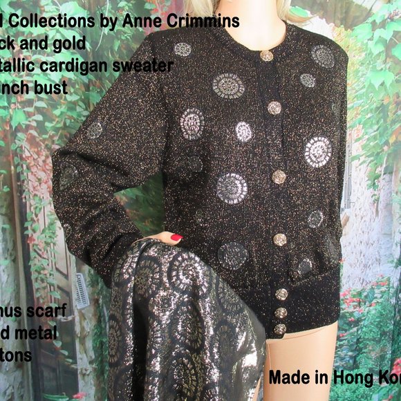 UMI Collections Anne Crimmins black & gold metallic cardigan Gold metal buttons - Picture 3 of 15